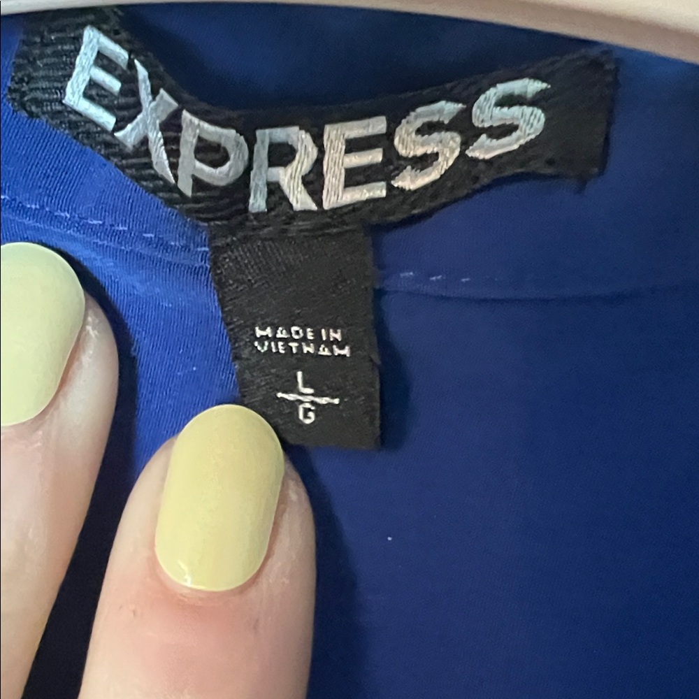 Express Royal Blue Long Sleeve Shirt Dress with Tie Waist - Picture 2 of 7